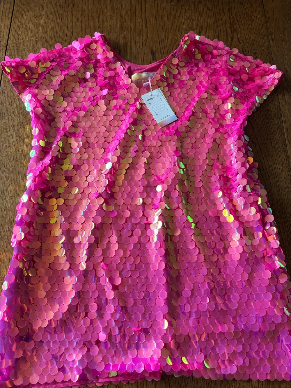 Fringe+Co Neon Pink Paillette V-Neck Dress SZ M NWT - Picture 3 of 9